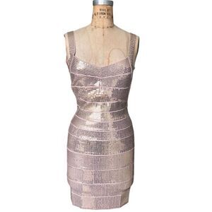 Zahav Design Silver Sequin Bandage Dress Size S